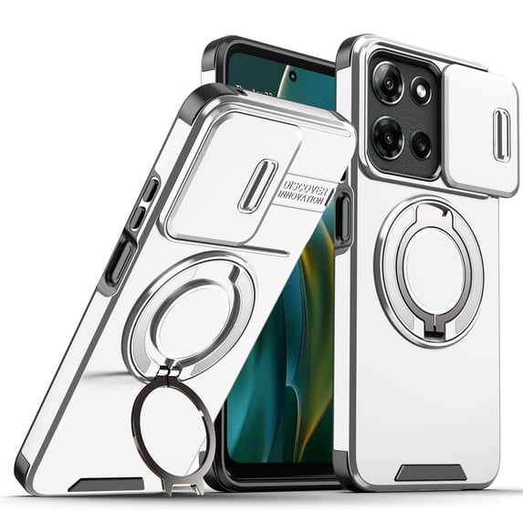 for Motorola Moto G 5G 2025 / G 2026 / G Play 2026, Military Grade Shockproof Bumper Rugged Rotating Stand Ring Holder Anti-Scratch Magnetic Cover Compatible with Car Mount Case,Siver