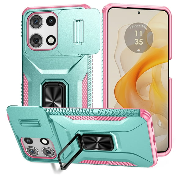 For Motorola Moto G 5G 2025/ Moto G Play 5G 20205 Case, Sliding Camera Lens Cover Military Grade Protection Stand Bracket Bumper Rugged TPU PC Phone Case for Motorola Moto G Power 2025,Green