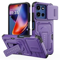 for Motorola Moto G 5G 2025 Phone Case with Sliding Camera Cover, Military Grade Shockproof Protection Mobile Case with Kickstand & Matte Textured Rugged TPU PC Protective Hybrid Cover, Purple