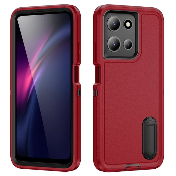 For Motorola Moto G 5G 2026 6.7” Case Kickstand Durable 3-Layer Military Grade Protective Case Hybrid Silicone Heavy Duty Rugged Shockproof Screen Lip Raised Protection,Red+Black