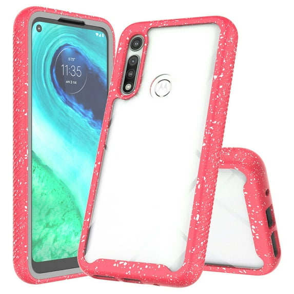for Motorola Moto G Fast (2020) Clear Case Phone Case Dual Layer Full-Body Rugged Clear Back Case Drop Resistant Shockproof Case with Built In Screen Protector (Pink)
