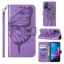 Motorola Moto G Play (2023) Case, Magnetic Folio Butterfly Patterned Wallet Case, Premium PU Leather with Wrist Strap Credit Card Holder Slots Kickstand Cover For Motorola Moto G Play (2023Lightpurple