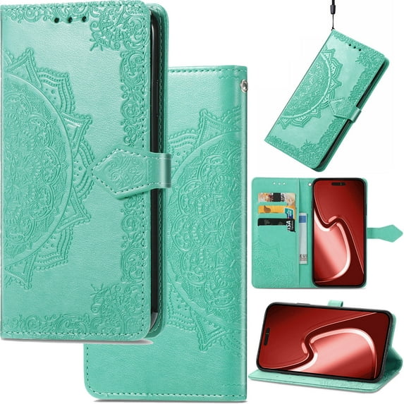 for Motorola Moto G Play (2023) Leather Phone Case, 3D Carved Relief Flower Lace Pattern Folio Flip Cover Kickstand, Floral Card Holder Cash Slot, Magnetic Clasp, Hand Wrist Strap