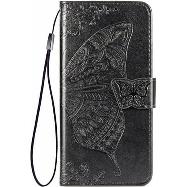 for Motorola Moto G Play 2023 Wallet Case, [Butterfly & Flower Embossed] Leather Wallet Case Flip Protective Phone Cover with Card Slots and Kickstand for Moto G Play (Black)