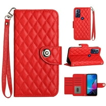 for Motorola Moto G Play 2023 Wallet Case, Elegant Card Holder Cash Slot PU Leather Kickstand Wrist Strap Wallet Shockproof Protective Flip Women Girls Case Cover for Moto G Play 2023, Red