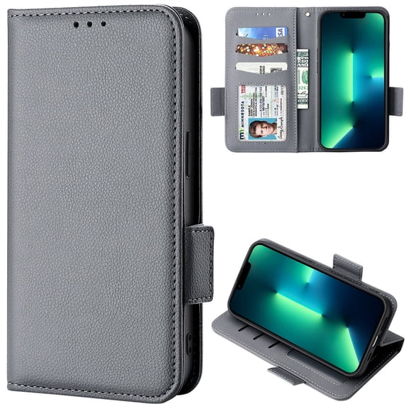 for Motorola Moto G Play 2023 Wallet Case with RFID Blocking Credit Card Holder, Lichee Patterned Luxury PU Leather Folio Flip Kickstand Protective Shockproof Cover Women Men Phone Case,Gray