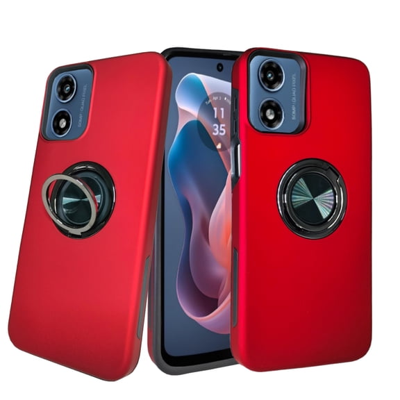 Motorola Moto G Play 2024 Phone Case, Slim Durable Shock Resistant Magenetic Back Ring Kickstand Red