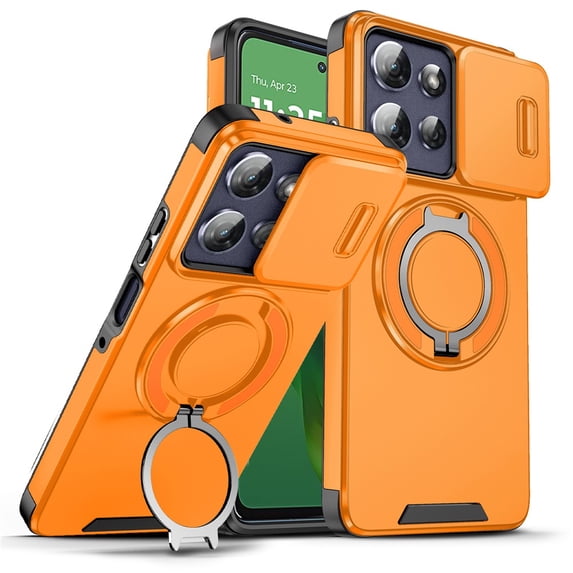 for Motorola Moto G Play 2025 / G Power 2025, Military Grade Shockproof Bumper Rugged Rotating Stand Ring Holder Anti-Scratch Magnetic Cover Compatible with Car Mount Case,Orange