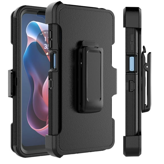 For Motorola Moto G Play 4G 2024 Case with Built-in Screen Protector and Holster Belt Clip, Military Grade Protection Shockproof Kickstand Phone Case Cover for Moto G Play 4G 2024 - Black