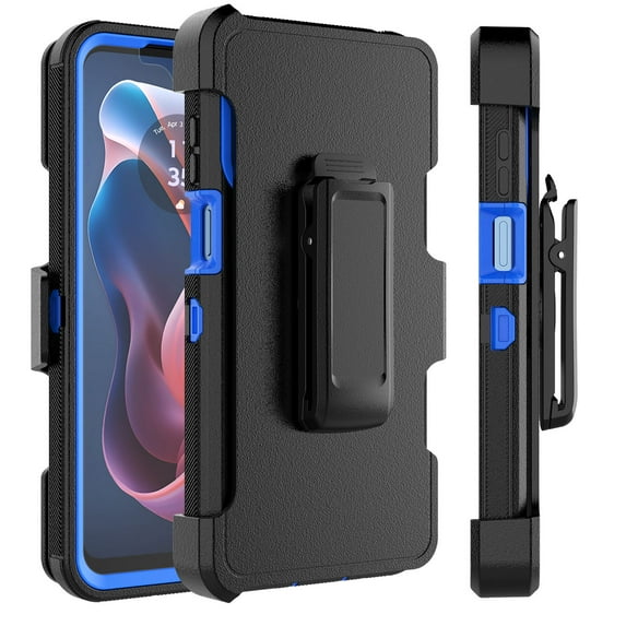 For Motorola Moto G Play 4G 2024 Case with Built-in Screen Protector and Holster Belt Clip, Military Grade Protection Shockproof Kickstand Phone Case Cover for Moto G Play 4G 2024 - Blue