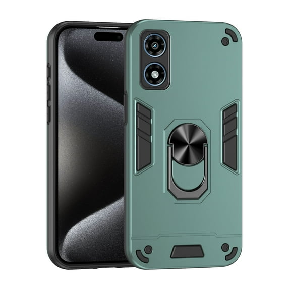 Motorola Moto G Play 4G 2024 Case with Ring Holder, Moto G Play 4G 2024 Cover Kickstand Military Grade Shockproof Heavy Duty Camera Lens Protection with Magnetic Car Mount Holder Rugged Case,Darkgreen