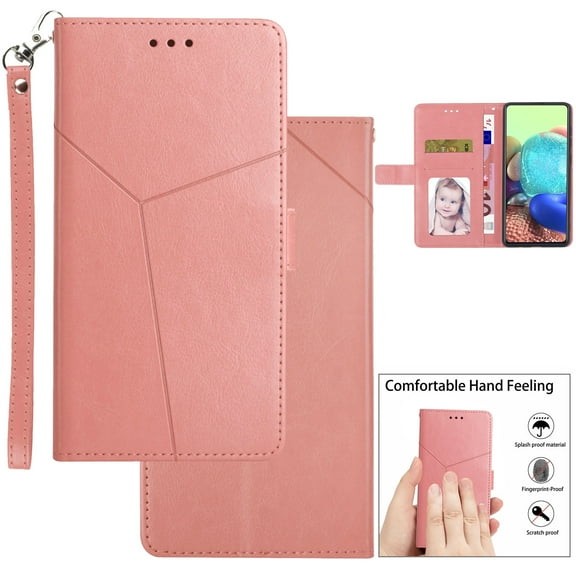 for Motorola Moto G Play 4G 2024 Flip Kickstand Case, Premium PU Leather Wallet with Credit Card Holder[ RFID Blocking] 360 Full Shockproof Protection Magnetic Closure Phone Cover&Wrist Strap,Rosegold