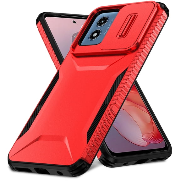 for Motorola Moto G Play 4G 2024, Luxury Sliding Camera Cover Soft TPU + Hard PC Shockproof Drop Protective Hybrid Stylish Ultra Slim Frosted Anti-slip Grip Case for Moto G Play 4G 2024, Red