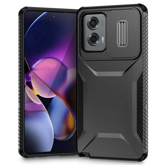 for Motorola Moto G Play 4G 2024 Rugged Case with Camera Lens Sliding Cover, Heavy Duty PC Protective Shockproof Cover with Slide Camera Cover Upgraded Drop Resistant Case, Black