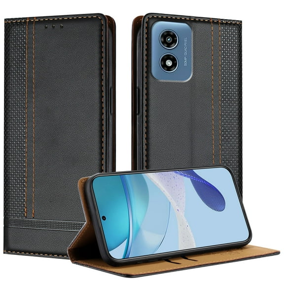 for Motorola Moto G Play 4G 2024 Slim Case with Card Holder, Premium PU Leather Wallet Case with Flip Card Slots Kickstand & Magnetic Closure for Motorola Moto G Play 4G 2024, Black