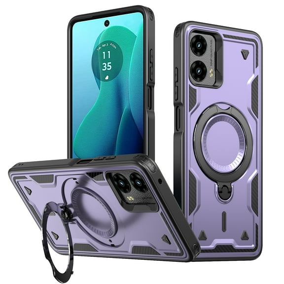 for Motorola Moto G Play 4G 2024 Slim Thin Case, Compatible with Magsafe Bracket 360 Rotating Ring Kickstand Hybrid Drop Protective TPU+PC Anti-Fall Durable Cover for G Play 4G 2024, Purple