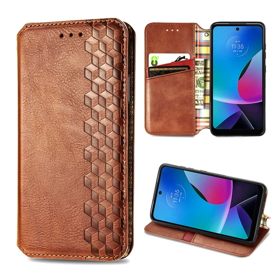 for Motorola Moto G Play 4G 2024 Wallet Case, Vintage PU Leather Flip Case with Card Holder Kickstand Hidden Magnet Folio Case Book Cover Compatible with Motorola Moto G Play 4G 2024 - Brown