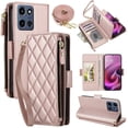 thumbnail image 1 of For Motorola Moto G Play 5G 2026 RFID Blocking Wallet Case, Crossbody Purse Phone Case with 9 Card Slots, Zipper Pocket & Detachable Strap,Rose Gold,For Moto G Play 5G 2026, 1 of 9