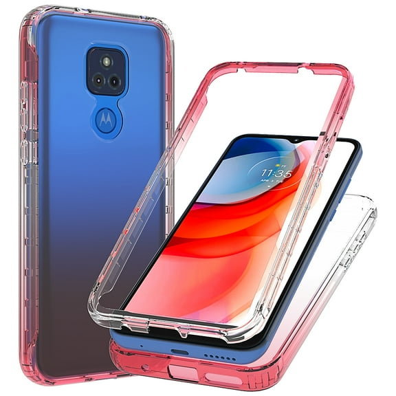 For Motorola Moto G Play Phone Case (2021), Mantto Full body Clear Cover PC + TPU Shockproof Anti-Scratch Gradient Bumper Rugged Two-layer Protection Cover for Motorola Moto G Play 2021 - Red