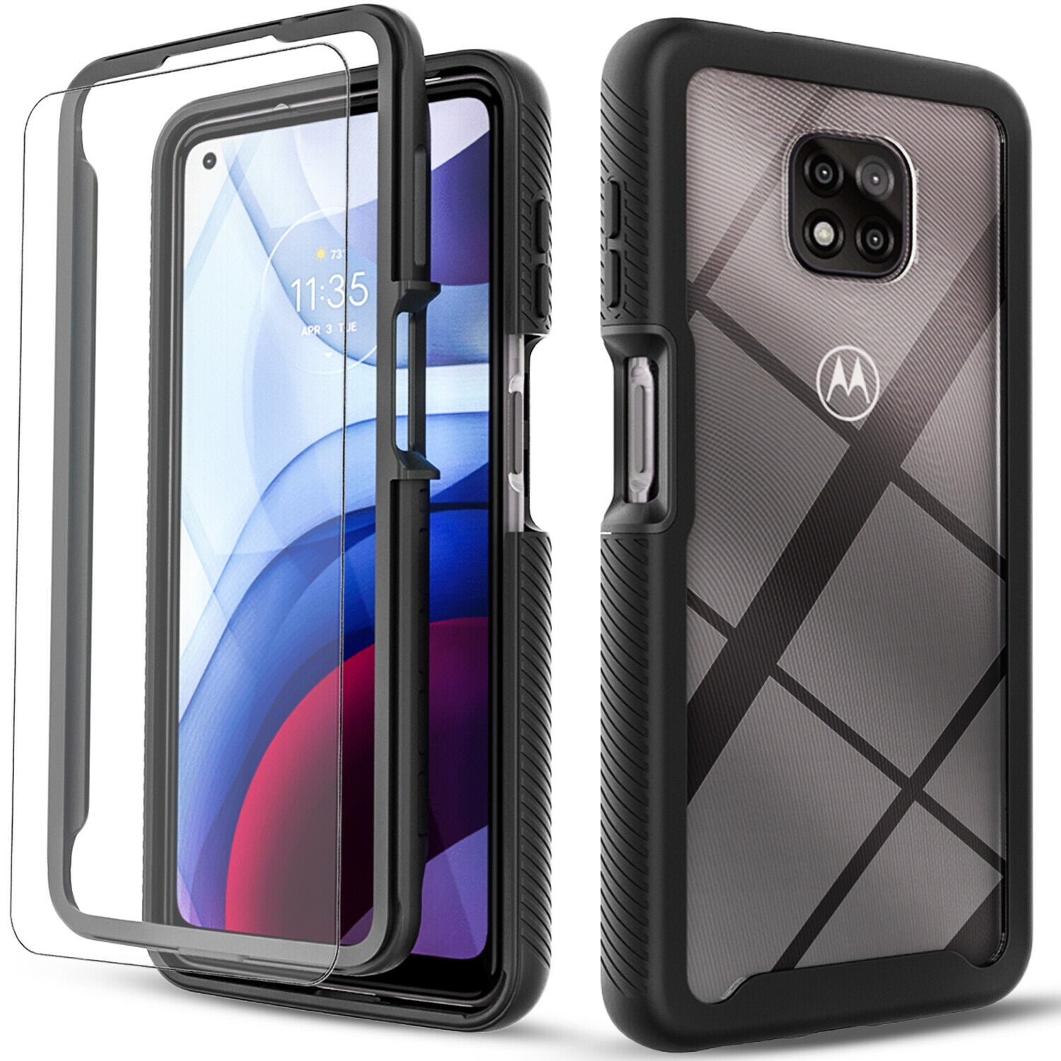 For Motorola Moto G Power 2021 Case Full Body Built in Kickstand Tempered Glass