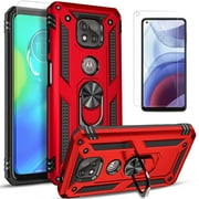 Motorola Moto G Power 2021 Case, With [Tempered Glass Screen Protector Included], STARSHOP Drop Protection Ring Kickstand Cover- Red