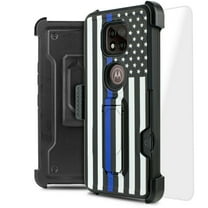 for Motorola Moto G Power 2021 (NOT FIT 2020) Card Slot Magnetic Heavy Duty Shock Absorption Kickstand Armor Case with Belt Swivel Clip Holster Cover with Tempered Glass