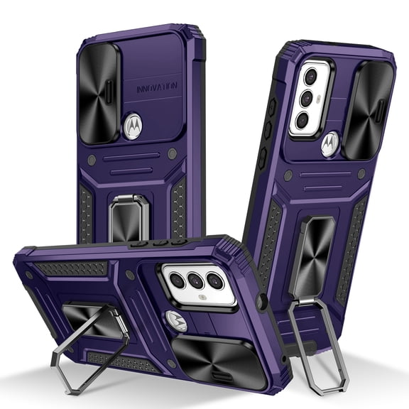 For Motorola Moto G Power 2022 Armor Case, Military-Grade Drop Protection, with Slide Camera Cover & Multi-angle Kickstand, Built-in 360° Rotating Magnetic Stand Rugged Case, Purple