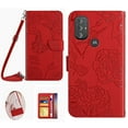 thumbnail image 1 of for Motorola Moto G Power 2022/Moto G Pure 2022 Case Wallet,Crossbody Strap Flip Cover with Card Holders Butterfly Embossed Premium PU Leather Kickstand Wrist Strap Magnetic Closure Case,Red, 1 of 11