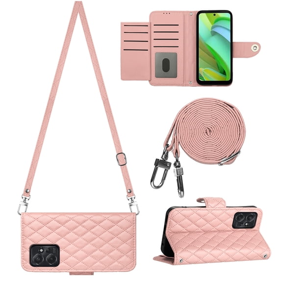 for Motorola Moto G Power 2023 Wallet Case, Elegant Card Holder Cash Slot PU Leather Kickstand Shoulder Strap Shockproof Protective Flip Women Girls Case Cover for Moto G Power 2023, Coralpink