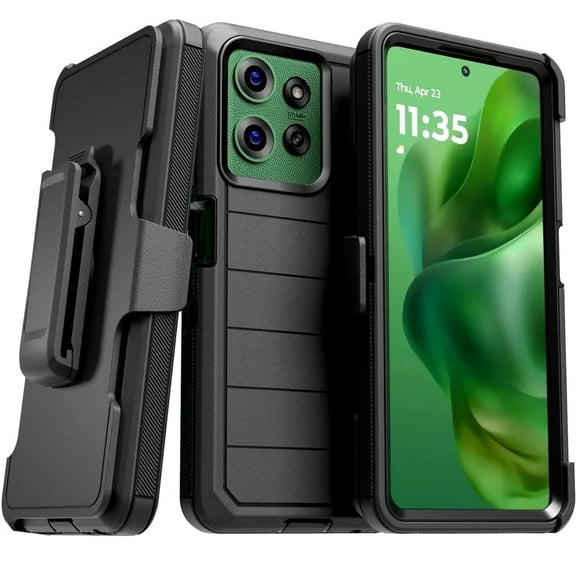 Defender Case for Motorola Moto G Power 2025 with Belt Clip, Kickstand, Dual-Layer, Black