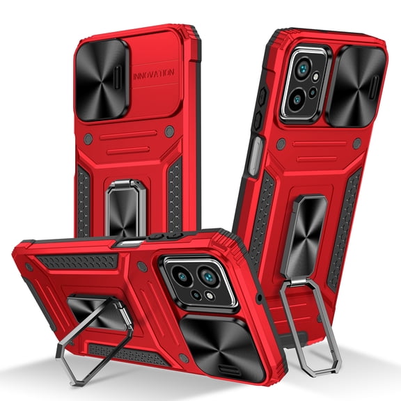 For Motorola Moto G Power 5G (2023) Armor Case, Military-Grade Drop Protection, with Slide Camera Cover & Multi-angle Kickstand, Built-in 360° Rotating Magnetic Stand Rugged Case, Red