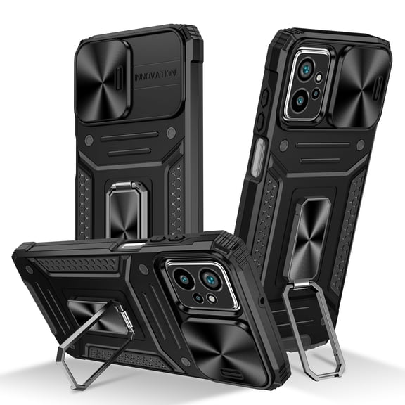 For Motorola Moto G Power 5G (2023) Armor Case Stand, [Built in Kickstand & Slide Camera Cover] Military Grade Drop Protection Shockproof Hard PC Heavy Duty Bumper Phone Case, Black