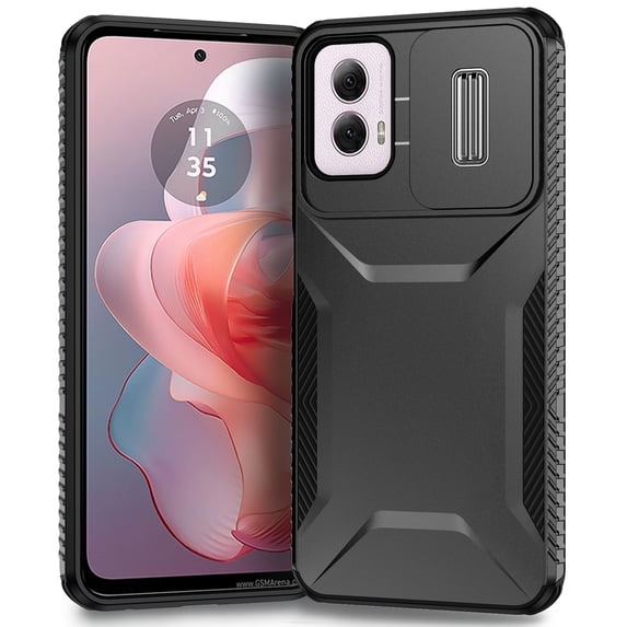 for Motorola Moto G Power 5G 2024 Rugged Case with Camera Lens Sliding Cover, Heavy Duty PC Protective Shockproof Cover with Slide Camera Cover Upgraded Drop Resistant Case, Black