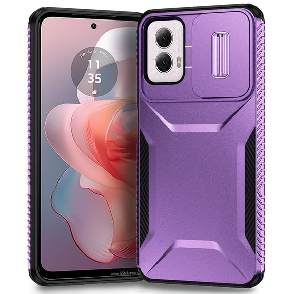 for Motorola Moto G Power 5G 2024 Rugged Case with Camera Lens Sliding Cover, Heavy Duty PC Protective Shockproof Cover with Slide Camera Cover Upgraded Drop Resistant Case, Purple