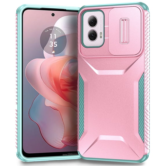 for Motorola Moto G Power 5G 2024 Rugged Case with Camera Lens Sliding Cover, Heavy Duty PC Protective Shockproof Cover with Slide Camera Cover Upgraded Drop Resistant Case, Pink