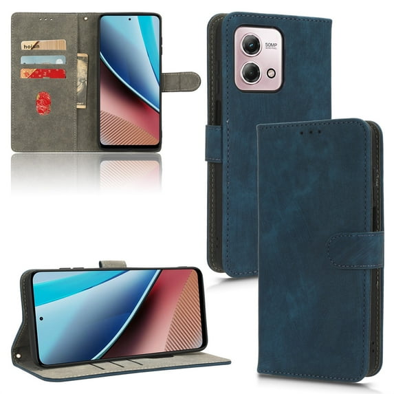 for Motorola Moto G Power 5G 2024 Wallet Case with RFID Blocking Credit Card Holder, PU Leather Wrist Strap Flip Kickstand Shockproof Cover Women Men for Moto G Power 5G 2024, Blue