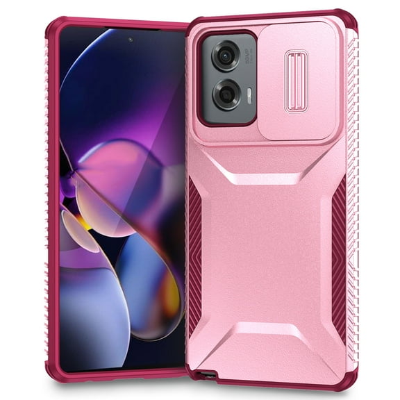 for Motorola Moto G Power 5G 2025 Case, Heavy Duty Case with Camera Lens Sliding Cover, Shockproof Dropproof Military Grade Protection Rugged Cover Case for Motorola Moto G Play 5G 2025, Pink