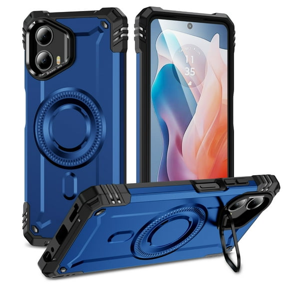 for Motorola Moto G Power 5G 2025 Case Magnetic with Camera Ring Kickstand, Slim Shockproof Military Protecive Wireless Charging Phone Cover Case Compatible with Moto G Power 5G 2025, Blue