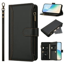 for Motorola Moto G Power 5G 2025 Flip Wallet Case, PU Leather Protective Rugged Cover with Card Slots Zipper Pocket Shock-Absorbent Kickstand Magnetic Lanyard & Shoulder Strap, Black