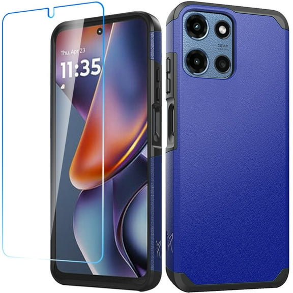 For Motorola Moto G Power 5G 2025 Tough Hybrid Dual Layer Hard PC TPU Rubber Bumper, Shock Absorption, Screen Protector Included Cover, XPM Phone Case [Blue]