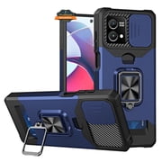 For Motorola Moto G Power 5G 2026 Phone Case Wallet Case with Slide Camera Protector, Credit Card Slot, Ring Sand, Magnetic Car Mount Cover Blue