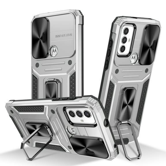 For Motorola Moto G PureArmor Case, Military-Grade Drop Protection, with Slide Camera Cover & Multi-angle Kickstand, Built-in 360° Rotating Magnetic Stand Rugged Case, Silver