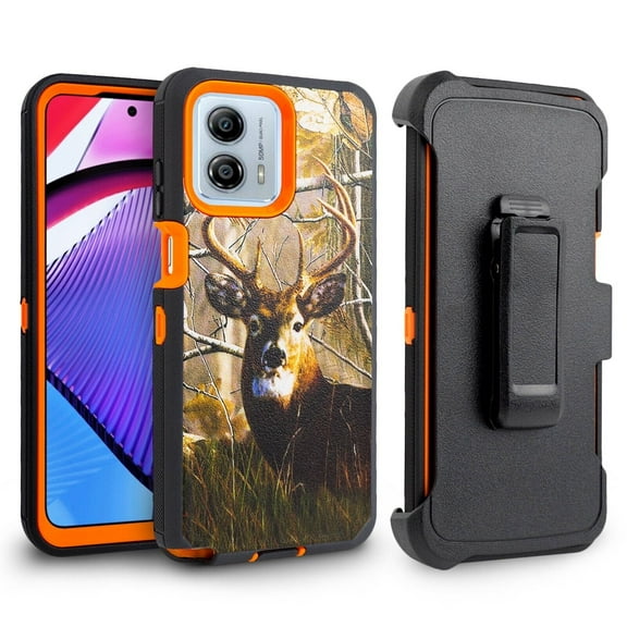 For Motorola Moto G STYLUS 5G 2023 Heavy Duty Rugged Shockproof Full Body Protection 360 Swivel Kicktand Holster Belt Clip And Built in Screen Protector Phone Cover Case - Deer