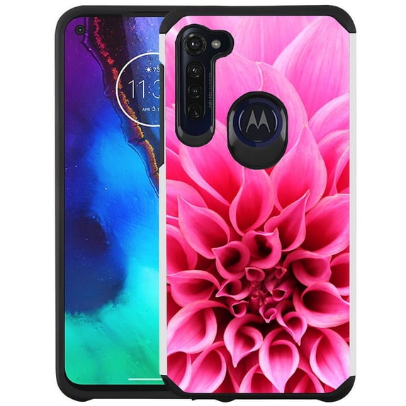 Motorola Moto G Stylus (2020) Case - Colorful Design Hybrid Armor Case Shockproof Dual Layer Protective Phone Cover - Pink Dhalia
