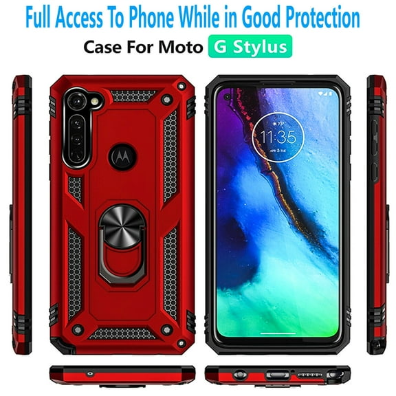 Motorola Moto G Stylus 2020 Case, STARSHOP Drop Protection Ring Kickstand Cover- Red