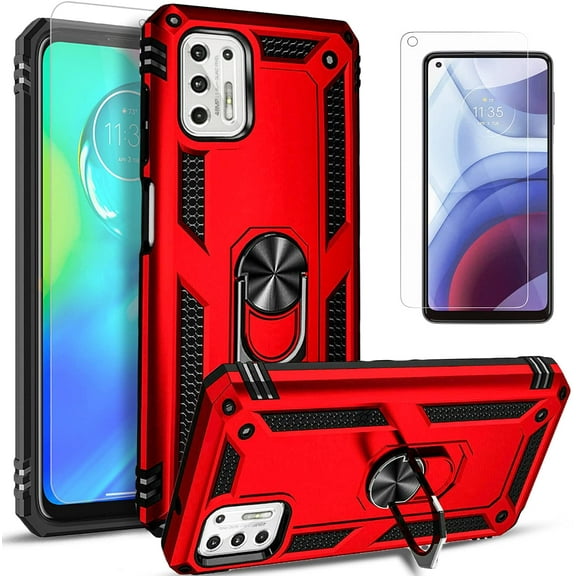 Motorola Moto G Stylus 2021 Case, [Not fit for Motorola Moto G Stylus 2020], With [Tempered Glass Screen Protector Included], STARSHOP Drop Protection Ring Kickstand Cover- Red