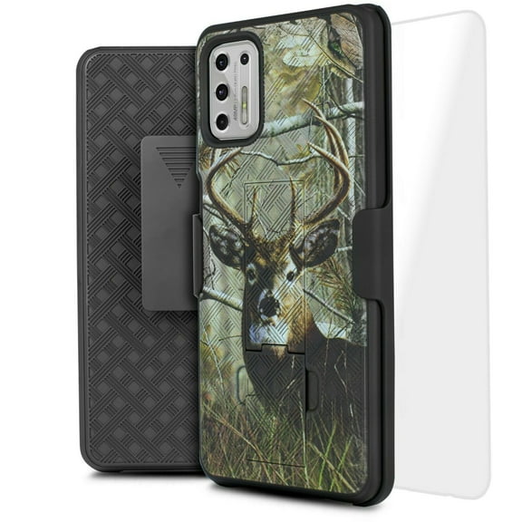 for Motorola Moto G Stylus 2021 (NOT FIT 2020 Version) with Temper Glass Case Heavy Duty Shock Absorption Kickstand Armor Case with Belt Swivel Clip Holster Cover