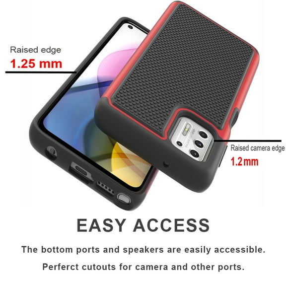 Motorola Moto G Stylus 2021 Phone Case, Military Grade 6 Feet Drop Test Protection Dual Layer Cover-Red