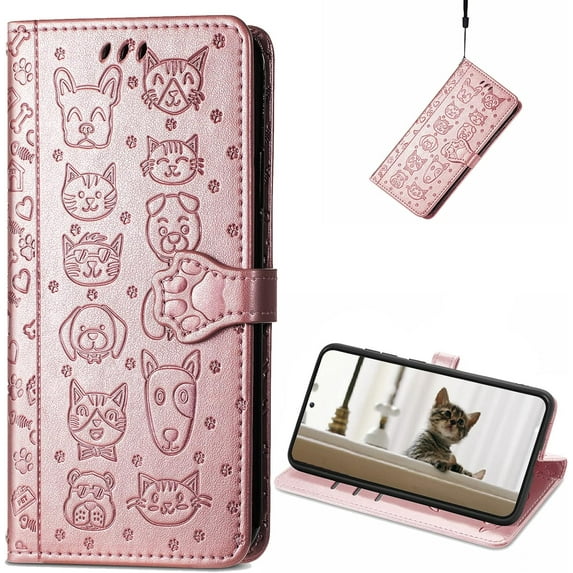 for Motorola Moto G Stylus (2023) Wallet Case, Cute Cat Dog Cartoon Style with Card Slots Holder PU Leather Flip Phone Cover Case for Motorola G Stylus (2023) 6.5" MG Rose Gold