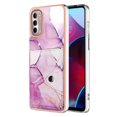 thumbnail image 1 of For Motorola Moto G Stylus 4G 2022 Marble Patterned Case with Card Holder, Back Folio Kickstand PU Leather + Soft Crystal Bumper Edge, Magnetic Clasp Back Cover,Darkpurple, 1 of 6